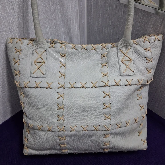 Berge Italian Leather Bag Tote Shouler Powder Blue - Picture 4 of 17